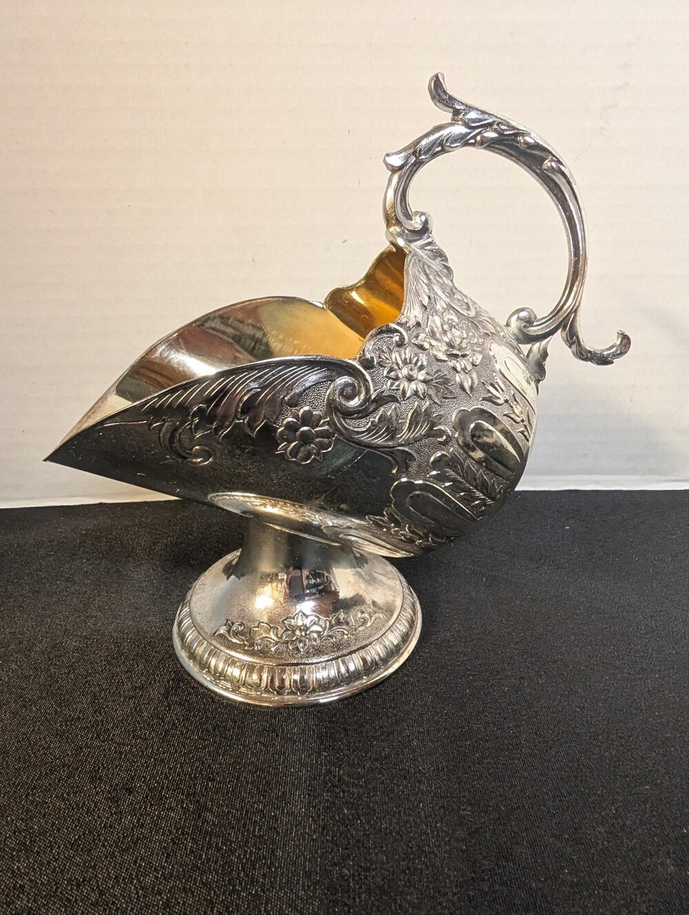 Vintage French silver plated sugar scuttle ornate rose detail Bridgerton style